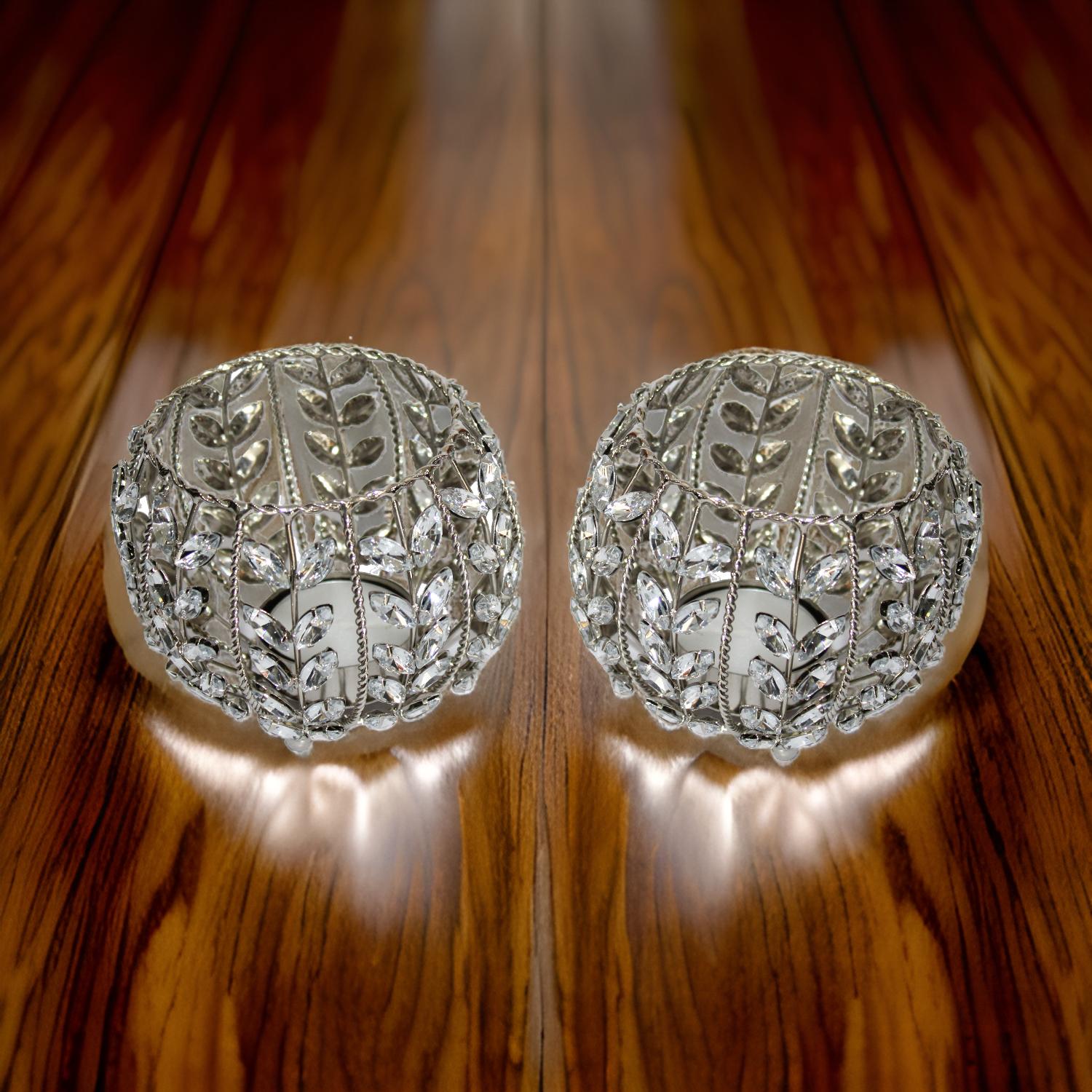 Unique Silver Jewelled T-Lite Holder for Diwali Pooja & Decoration (Set of 2)