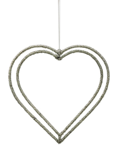 Silver Beaded Double Heart Shaped Christmas Hanging Ornament