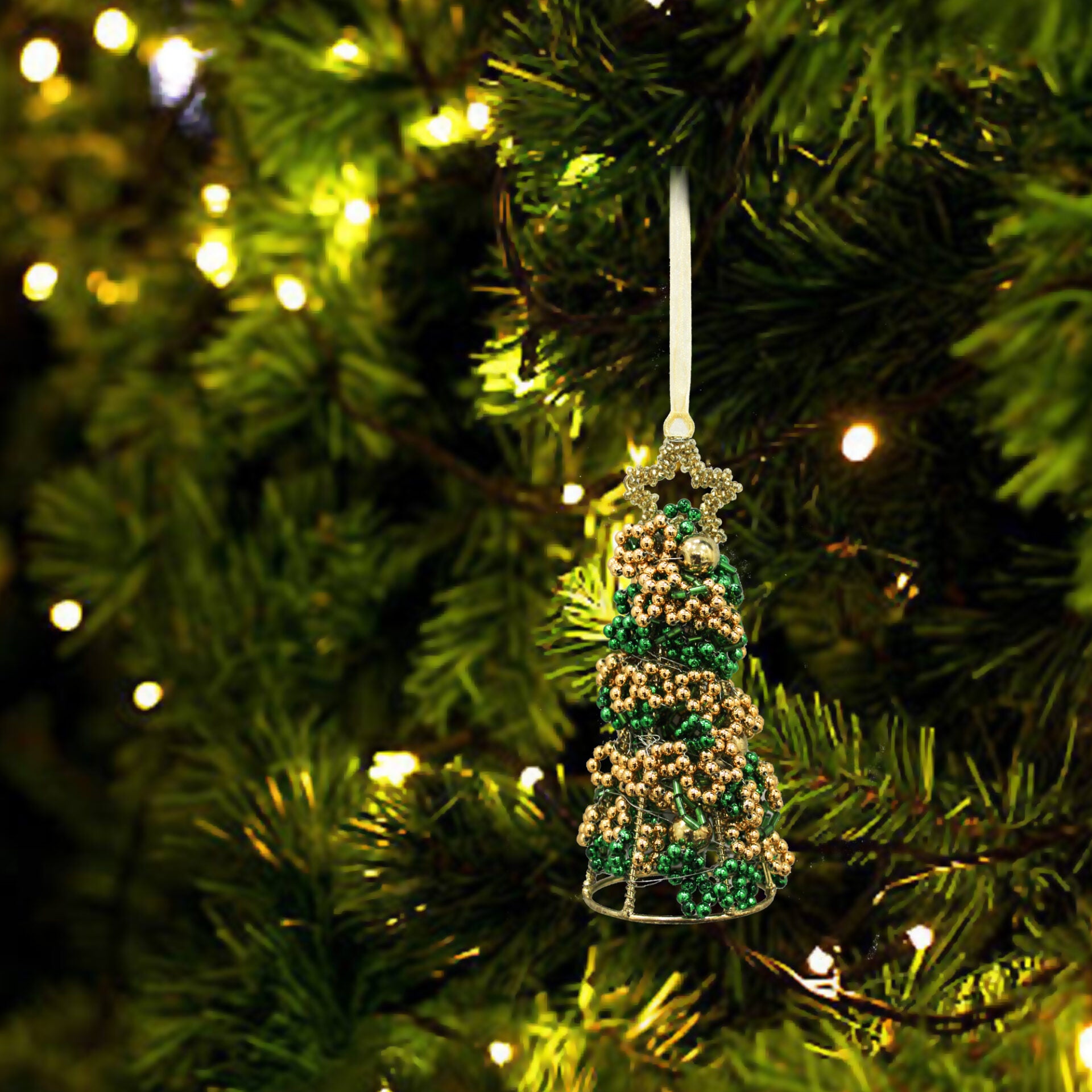 Set of 4 Beaded Tree Shaped for Christmas Tree Decoration