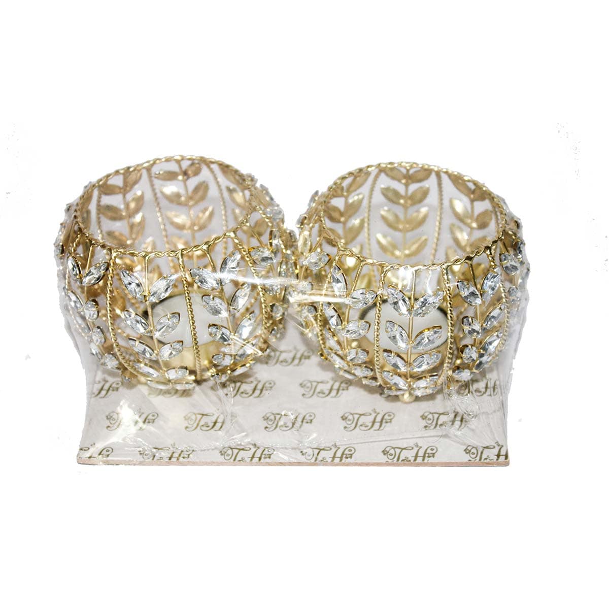 Unique Silver Jewelled T-Lite Holder for Diwali Pooja & Decoration (Set of 2)