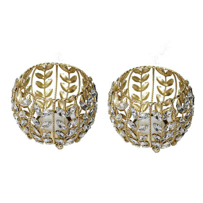 Golden Jewelled T-Lite Holder For Diwali Pooja & Decoration(Set of 2)