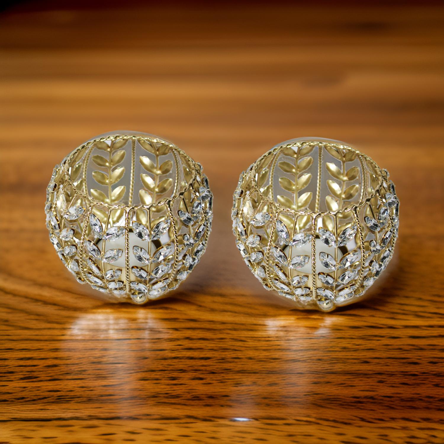 Unique Silver Jewelled T-Lite Holder for Diwali Pooja & Decoration (Set of 2)