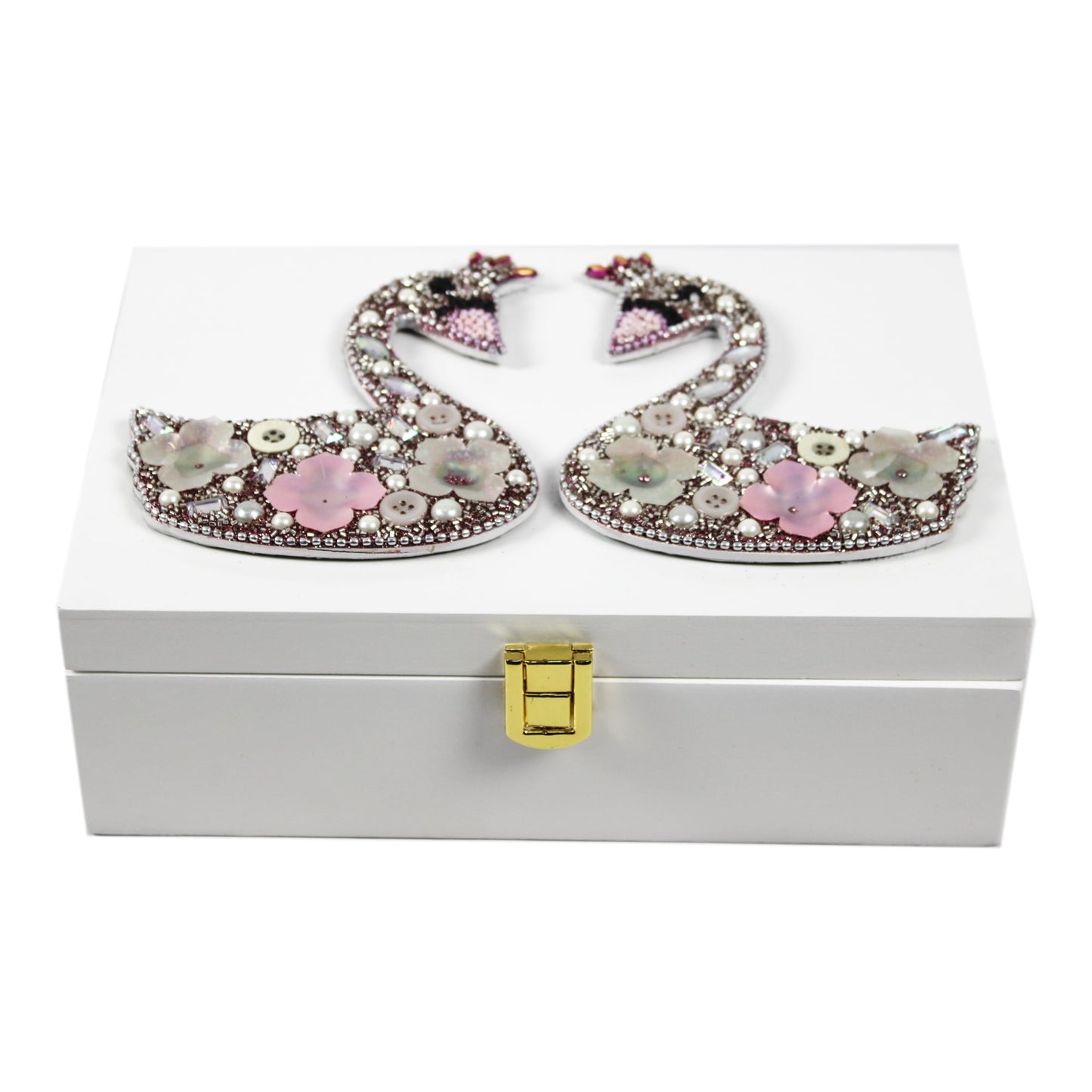 Multicolour Beaded / Pearl Swan Design Multipurpose Storage Box