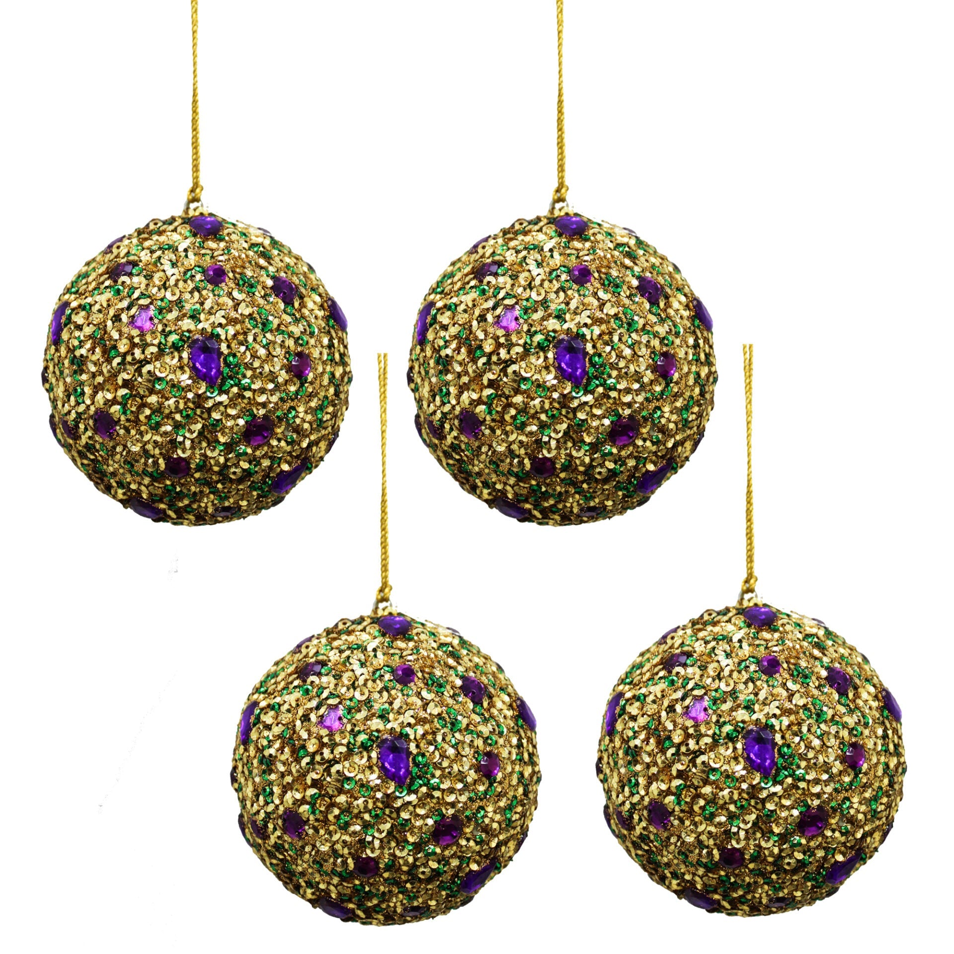 Set of 4 Goldenen Beaded / Jewelled for Christmas Tree Decoration