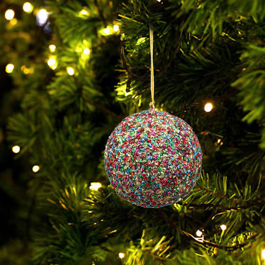 Set of 2 Multicolored Beaded Christmas Tree Balls Hanging Ornaments