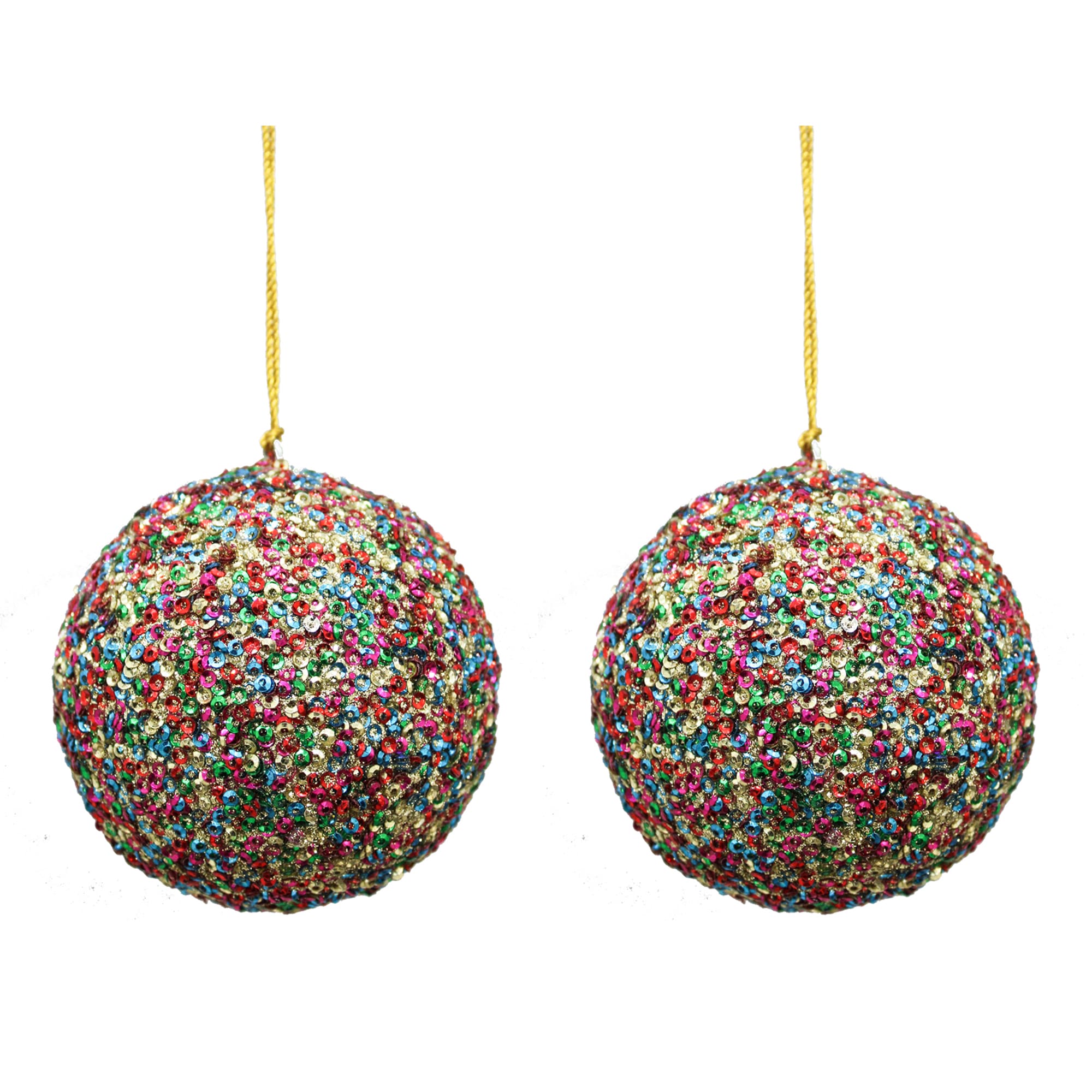 Set of 2 Multicolored Beaded Christmas Tree Balls Hanging Ornaments