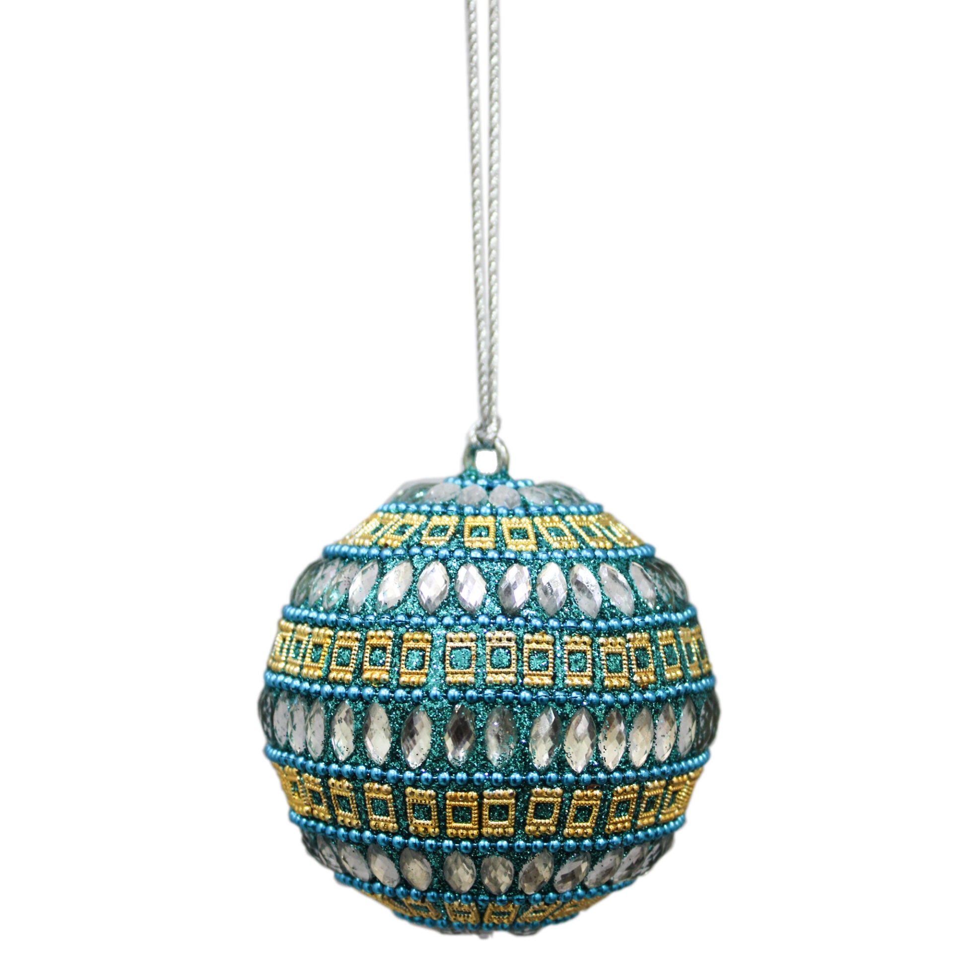 Set of 6 Blue Beaded / Jewelled Balls for Christmas Tree Decoration