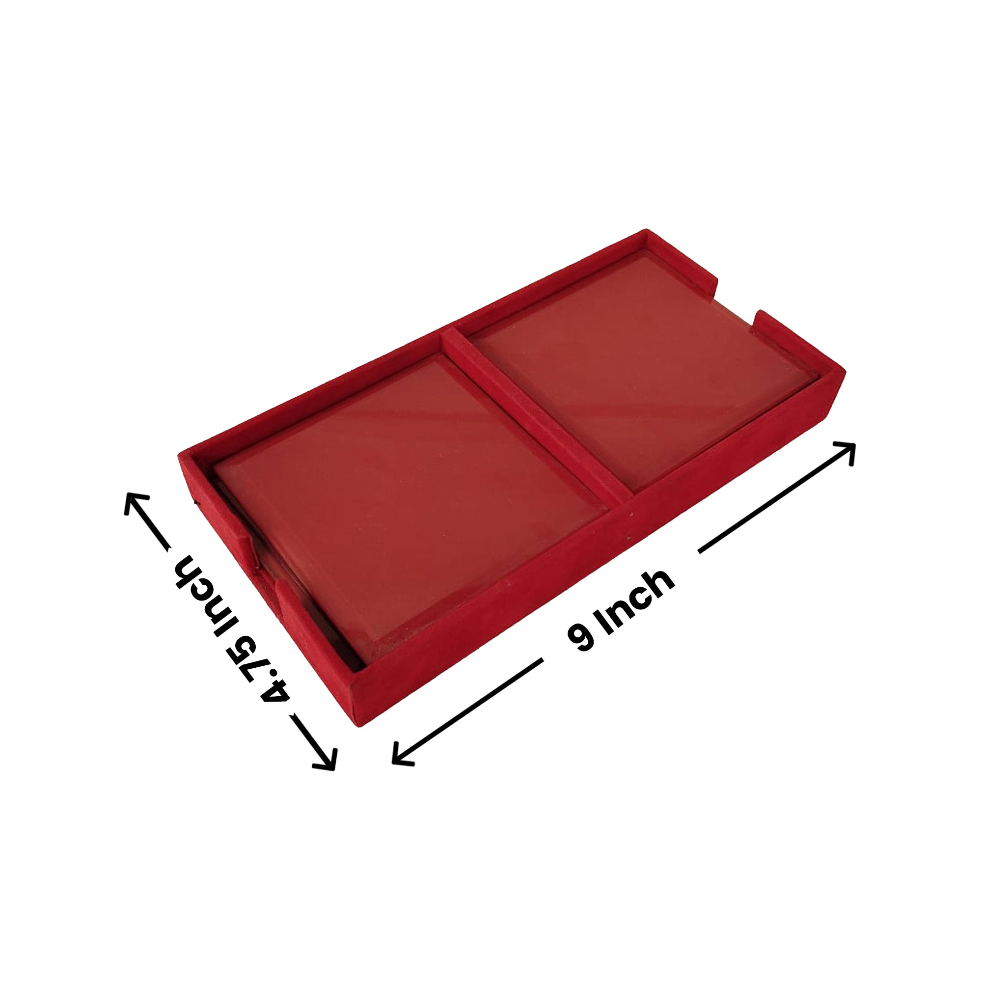 Red Colored Mirror Coaster Set of Eight with Caddy Tray