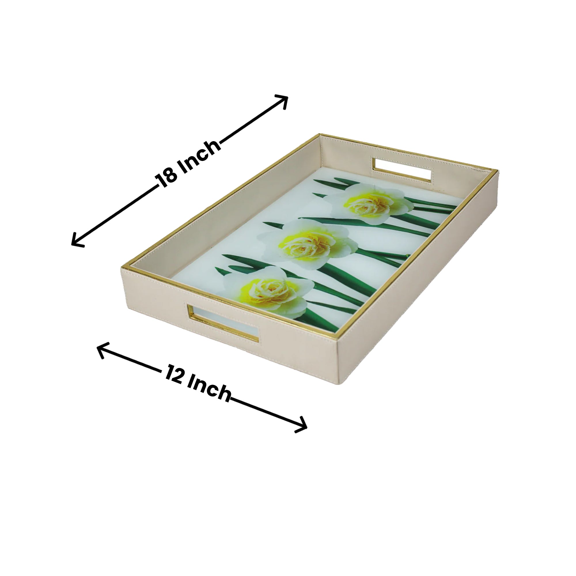 Rose Flower printed Glass and Leatherite Serving Tray