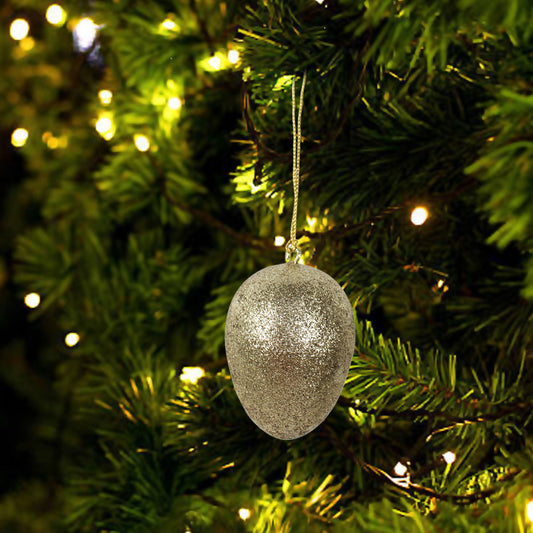 Set of 6 Glitter Oval Shaped for Christmas Tree Decoration