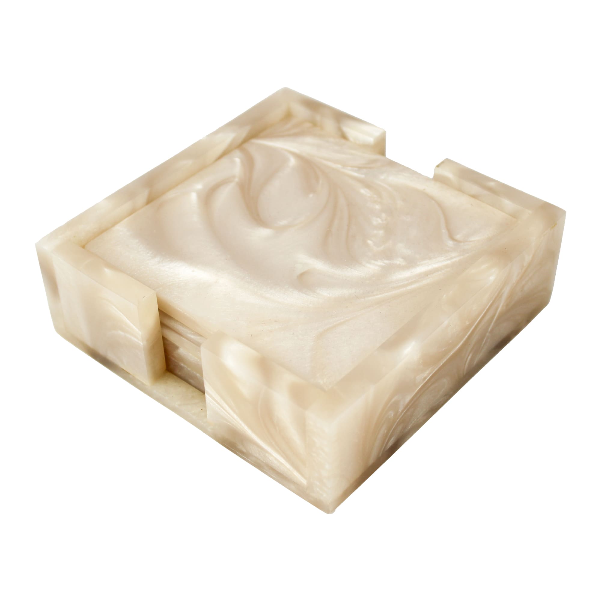 Beige Resin Coaster Set of Four with Caddy Tray