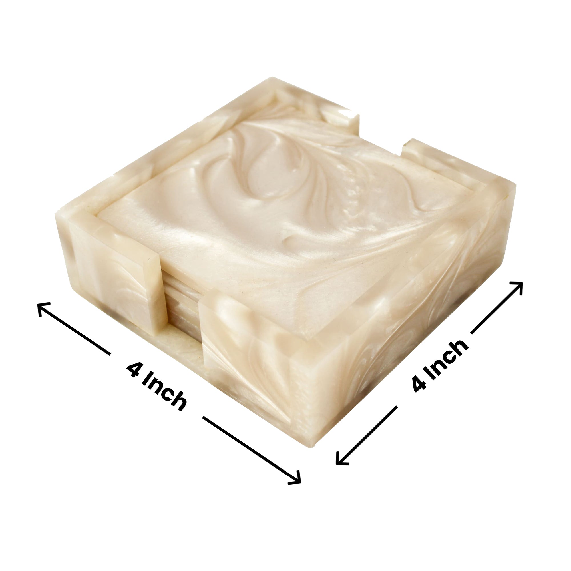 Beige Resin Coaster Set of Four with Caddy Tray