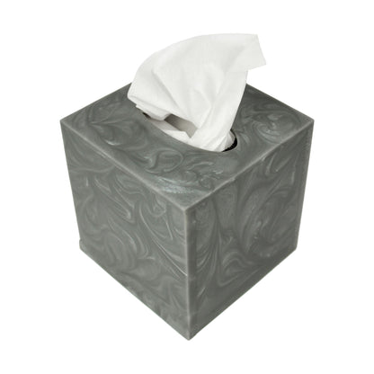 Grey Resin Square Tissue Box