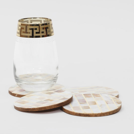 Ivory / Mother of Pearl Zig-Zag Design Round Coasters for Dining Table(Set of 4)