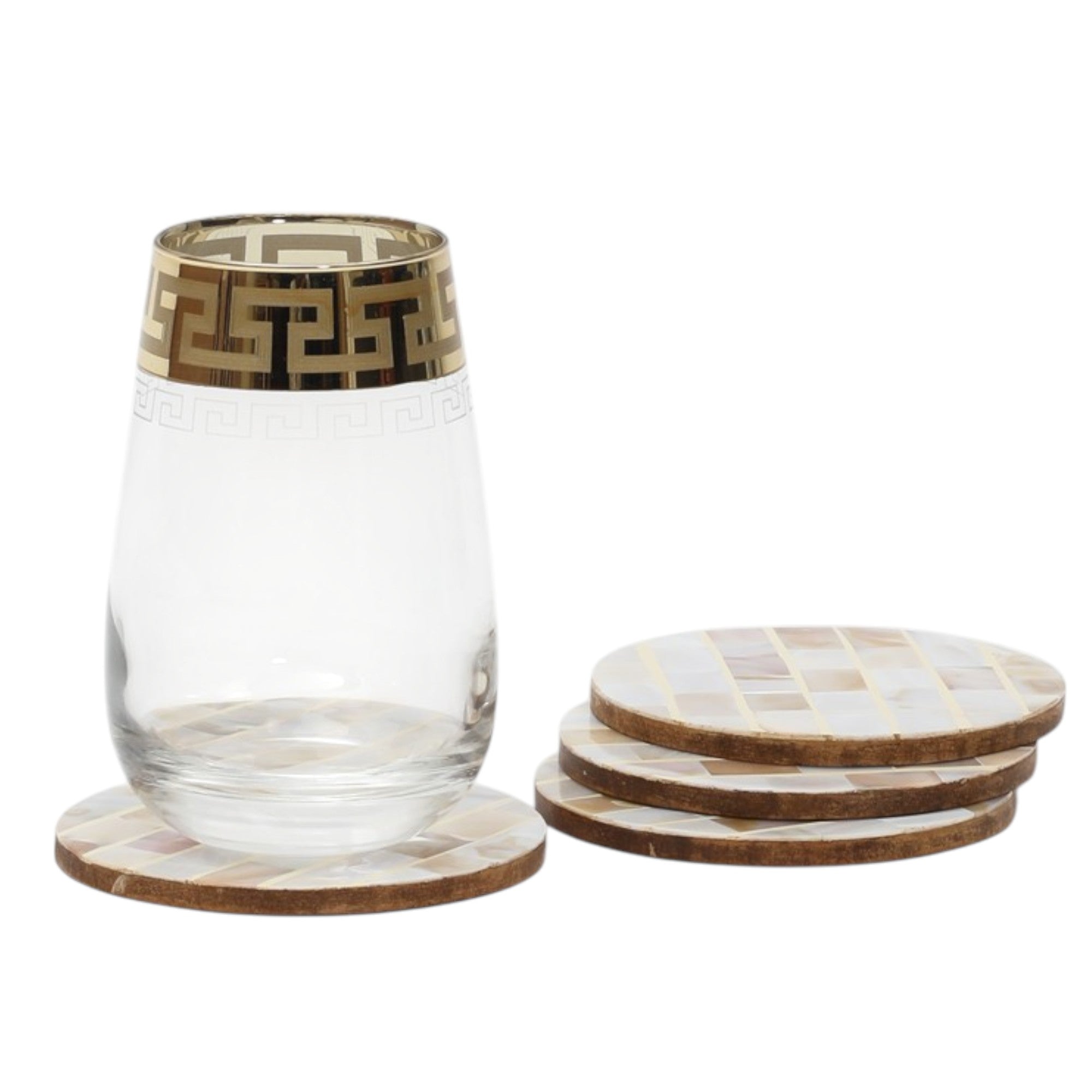 Ivory MOP Design Round Coaster Set of Four