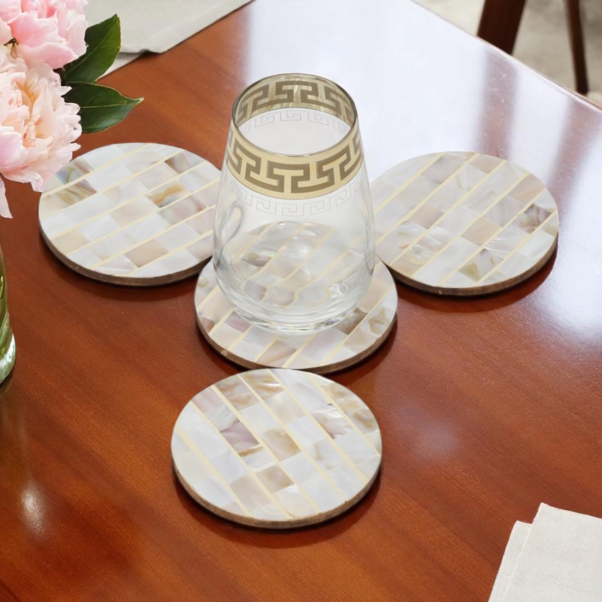 Ivory MOP Design Round Coaster Set of Four
