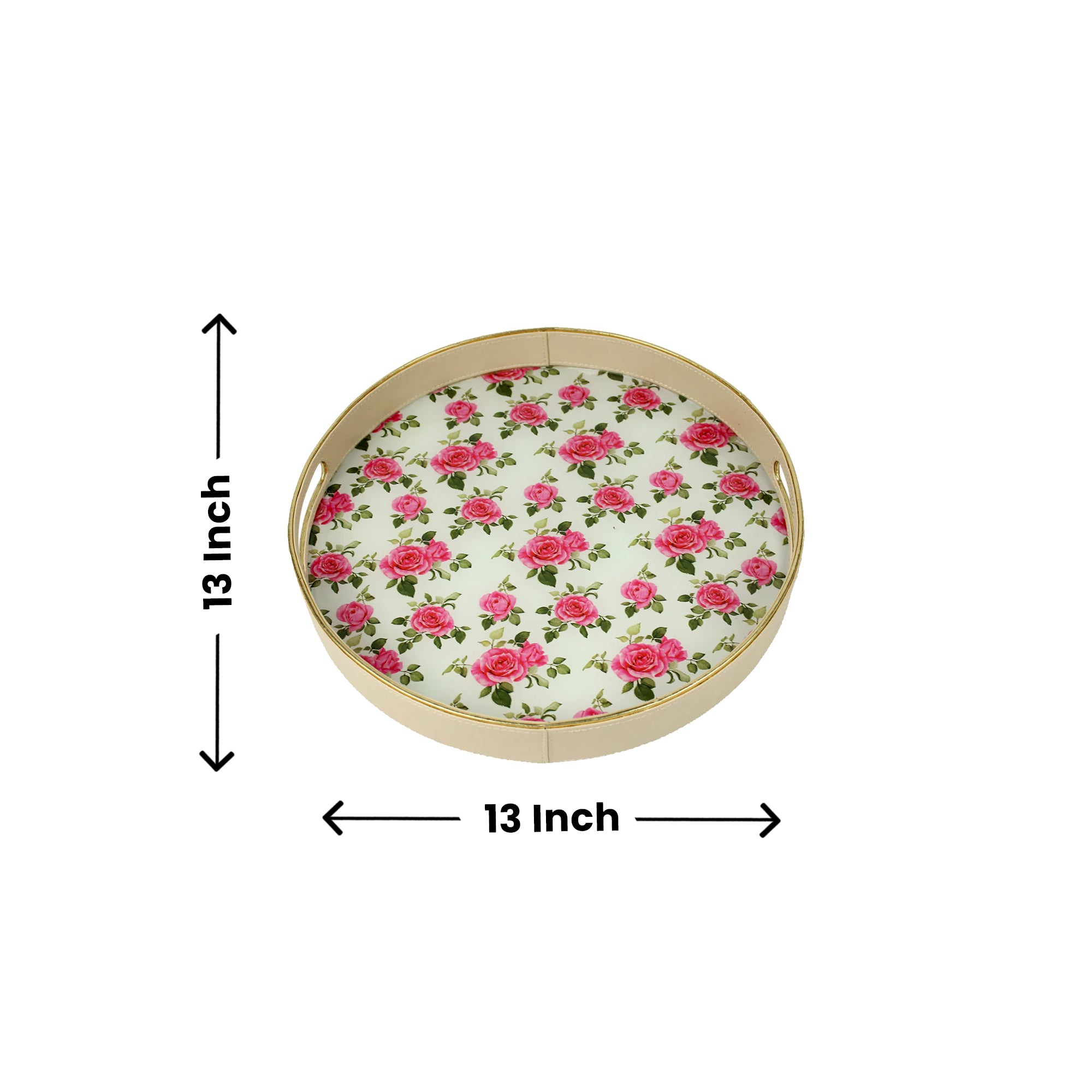 Designer Rose Printed Glass Serving Round Tray