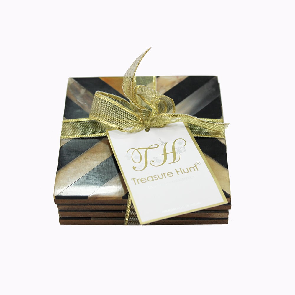 Black Resin & Horn Coaster Set of Four