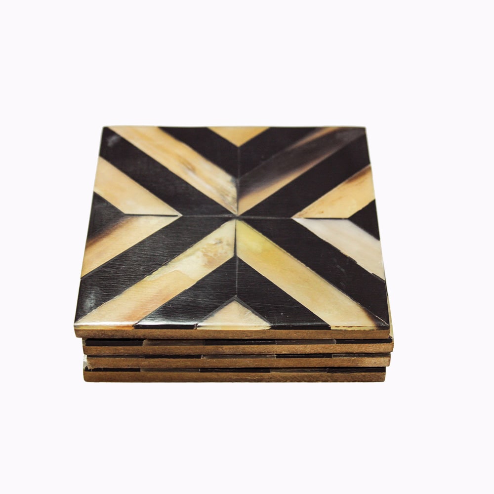 Black Resin & Horn Coaster Set of Four