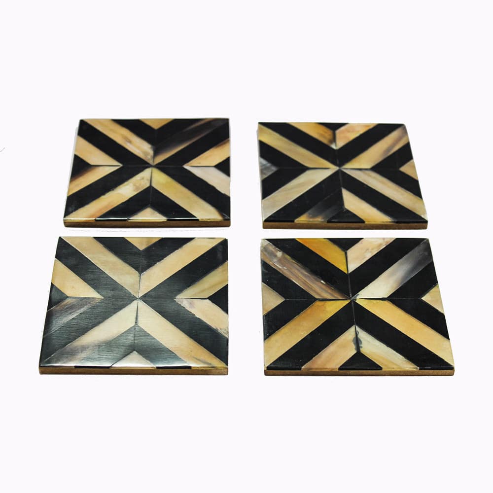 Black Resin & Horn Coaster Set of Four