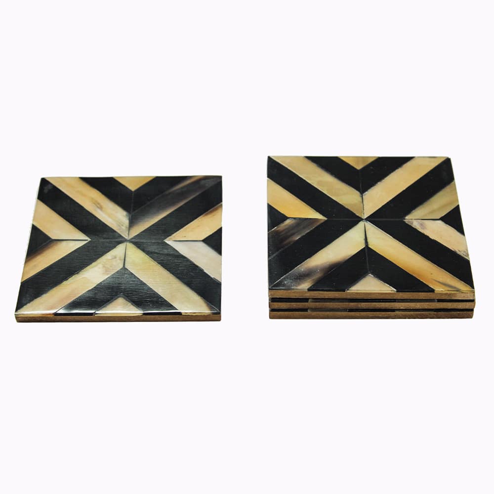 Black Resin & Horn Coaster Set of Four