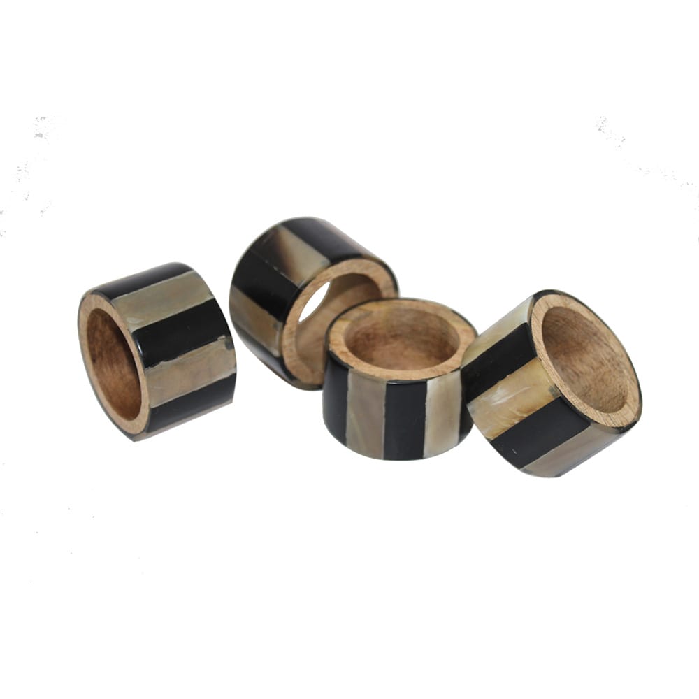 Black Resin & Horn Napkin Ring Set of Four