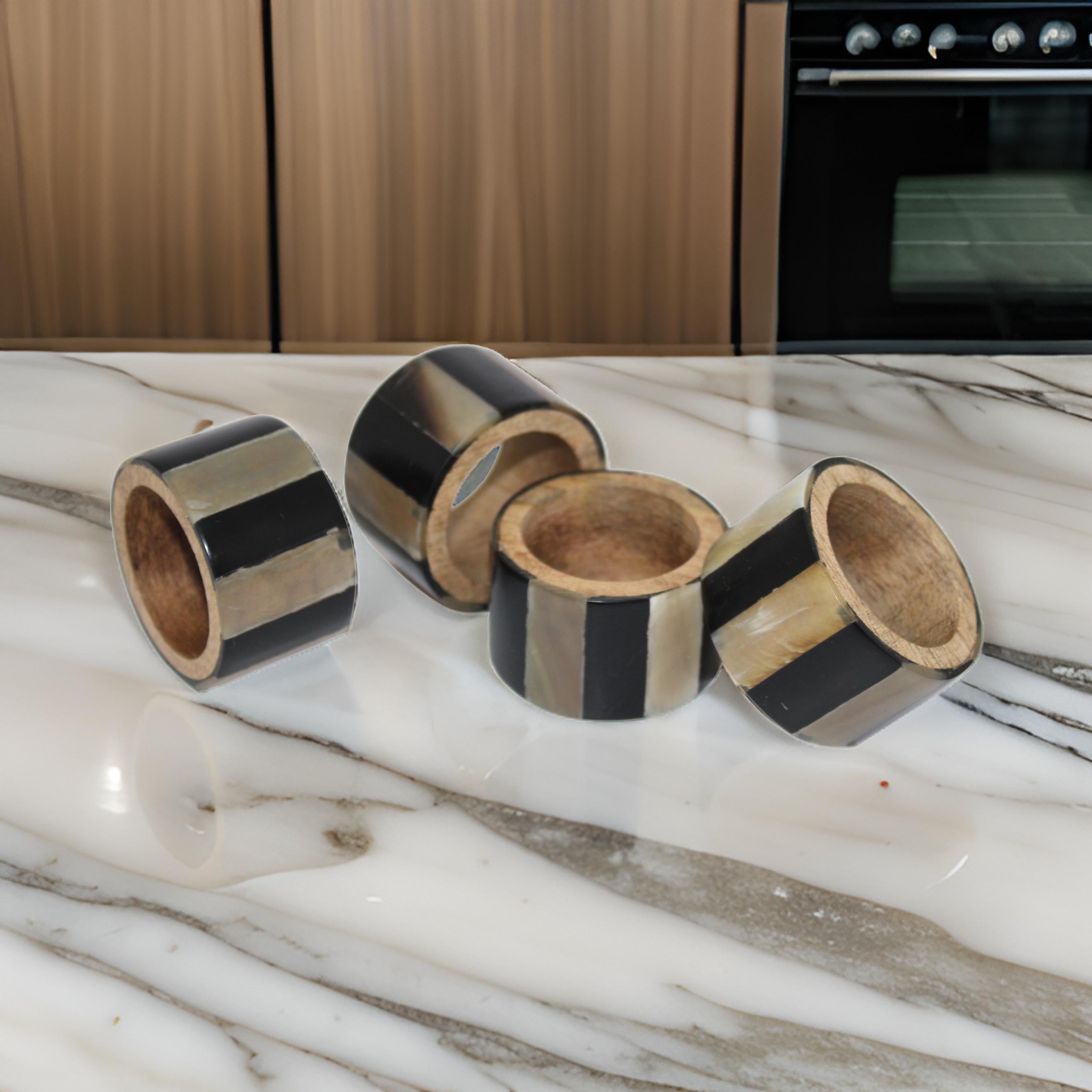 Black Resin & Horn Napkin Ring Set of Four