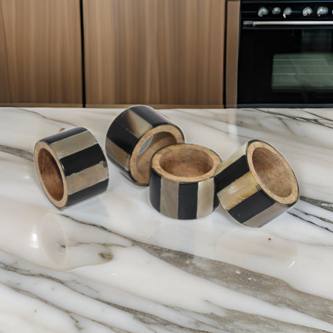 Black Resin & Horn Napkin Rings for Dining Table(Set of 4)-TH-514