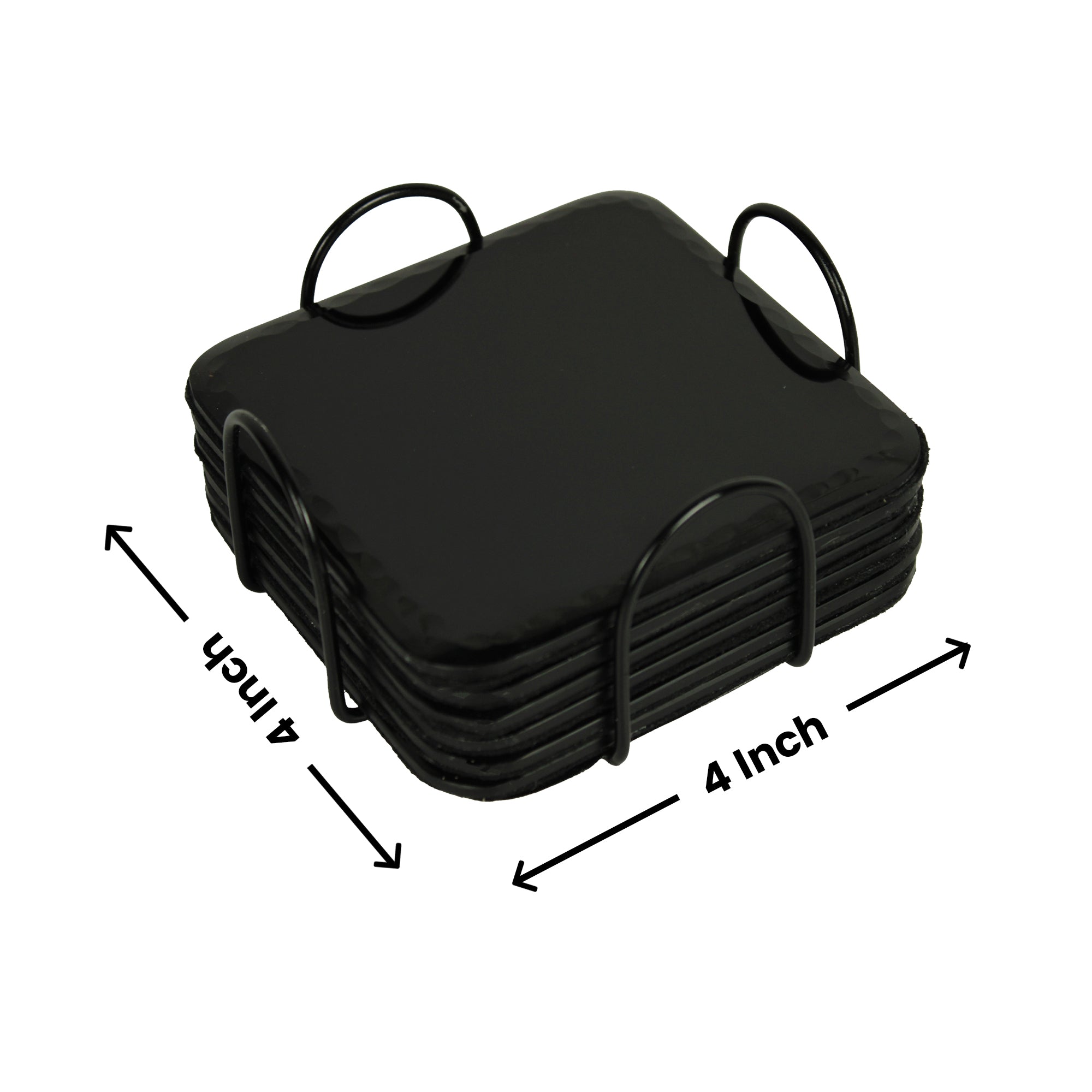 Glass Black Coaster Set of Six with Metal Tray