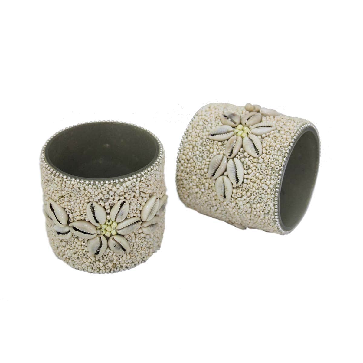 Beige Glass Bead & Cowrie Shells Votive T-Lite Holder For Diwali Pooja & Decoration(Set of 2)