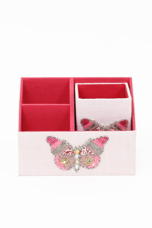 Set of 2 Beaded Butterfly Stationary / Pen Holder