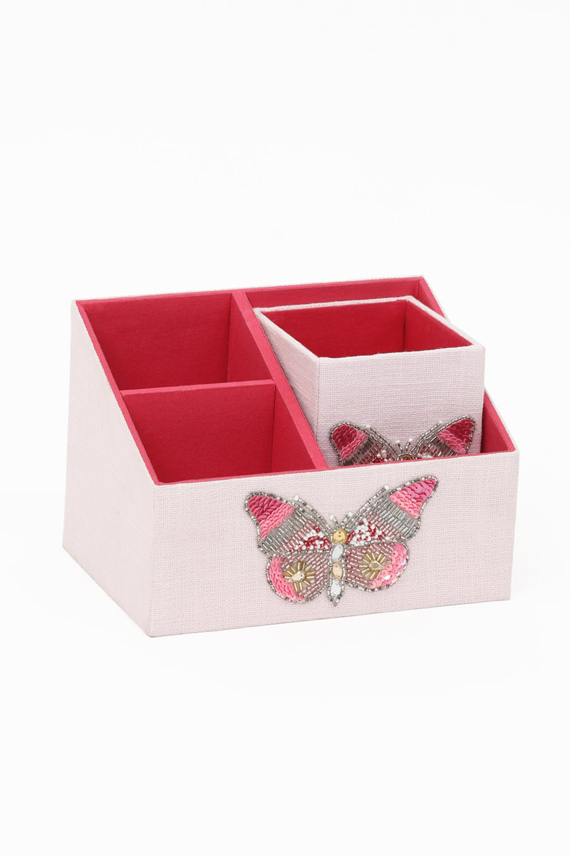 Set of 2 Beaded Butterfly Stationary / Pen Holder