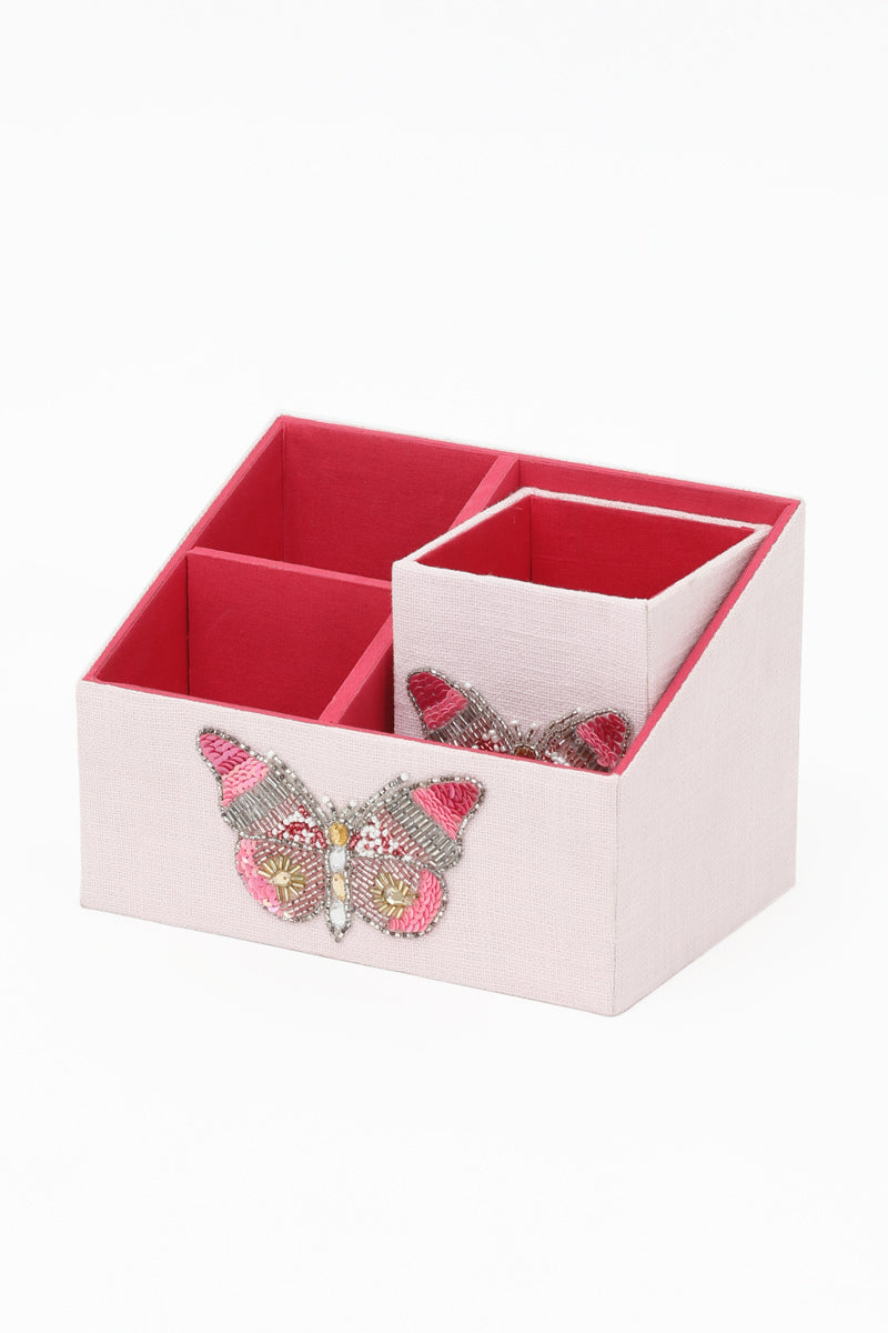 Butterfly Beaded Design Stationary Organizer & Pen Holder (Set of 2)