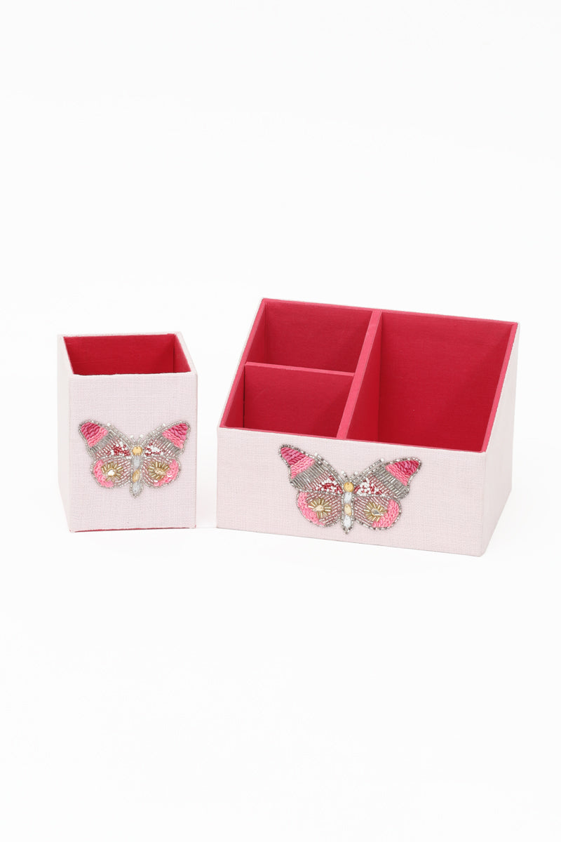 Butterfly Beaded Design Stationary Organizer & Pen Holder (Set of 2)