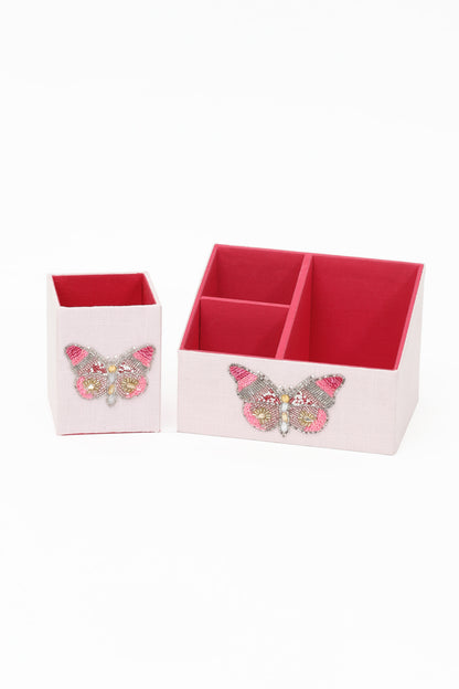 Set of 2 Beaded Butterfly Stationary / Pen Holder