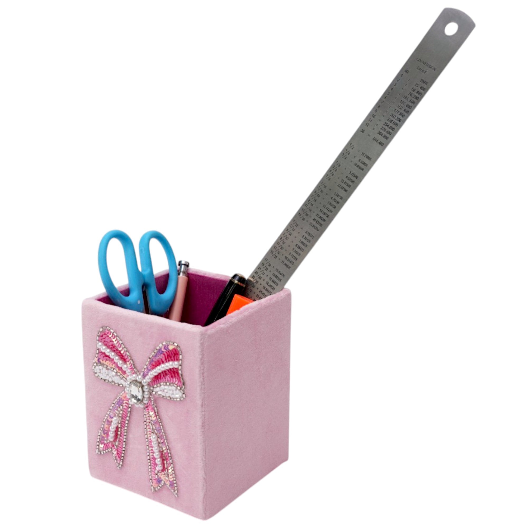 Bow Design Beaded Embroidered Pen Stand