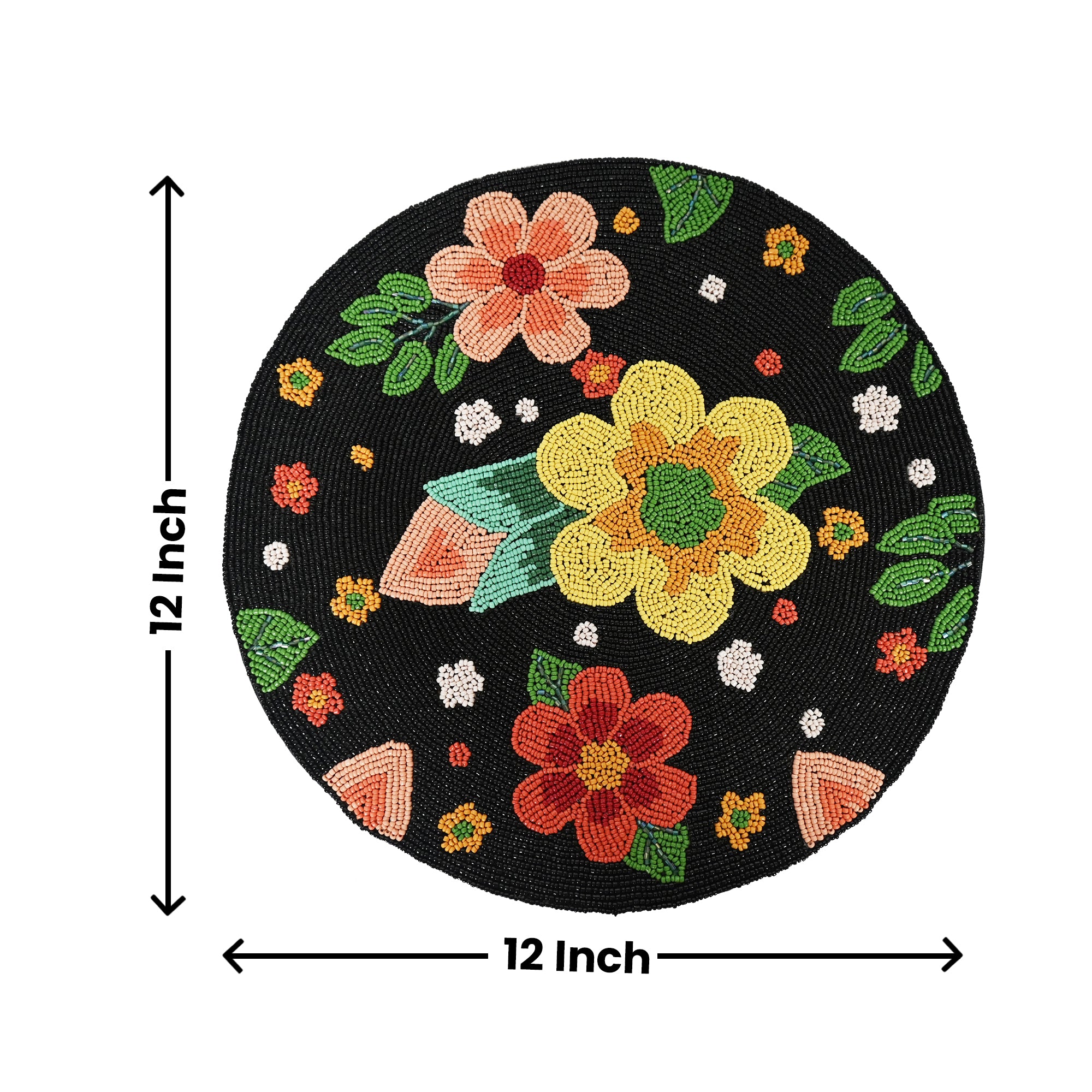 Round Beaded Floral Placemats Set of Two