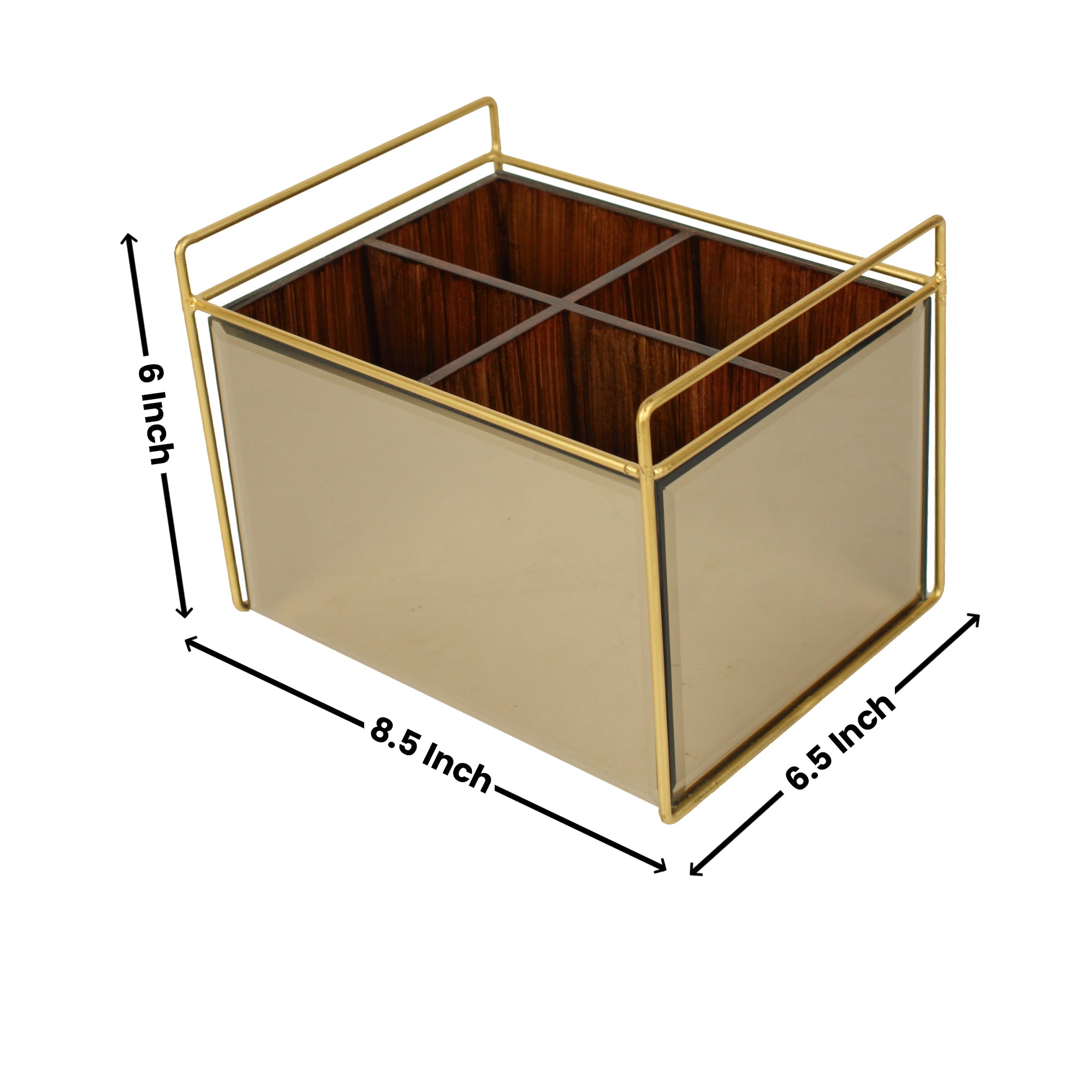 Luxury Brown Glass Cutlery Holder With Four Partition