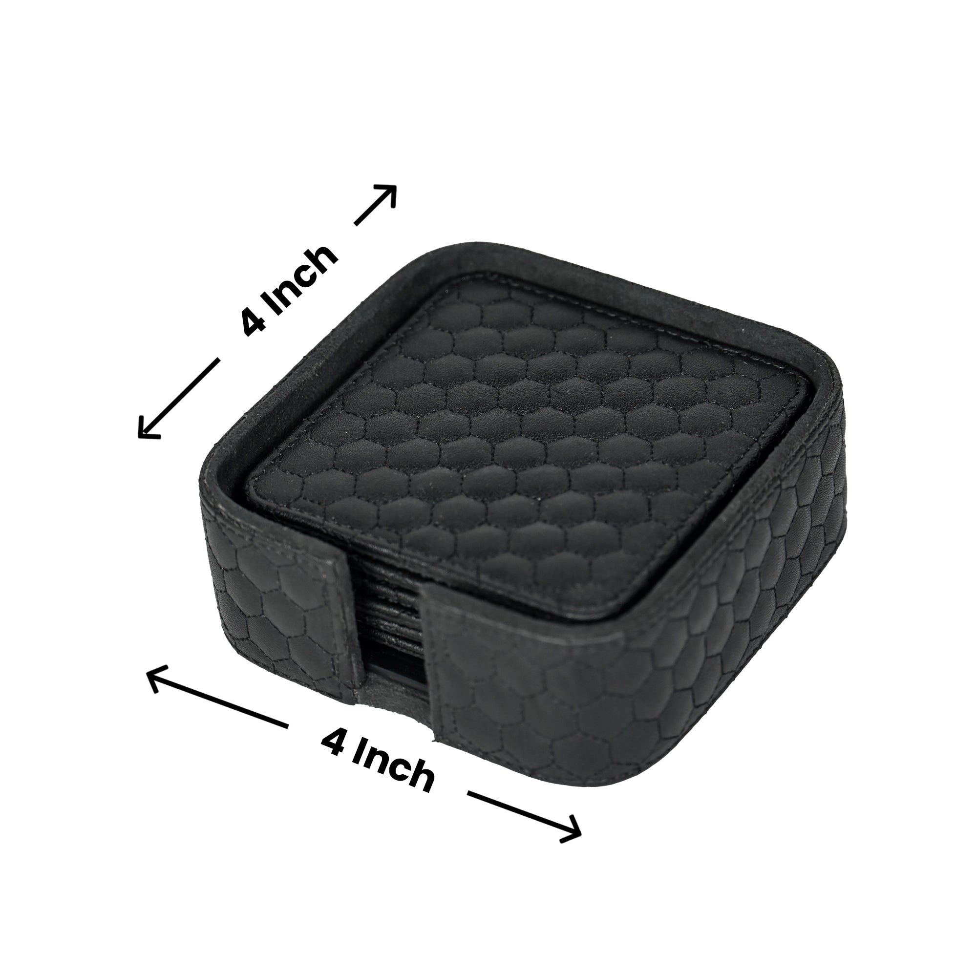 Black Premium Leatherite Coaster Set of Six with Caddy Tray