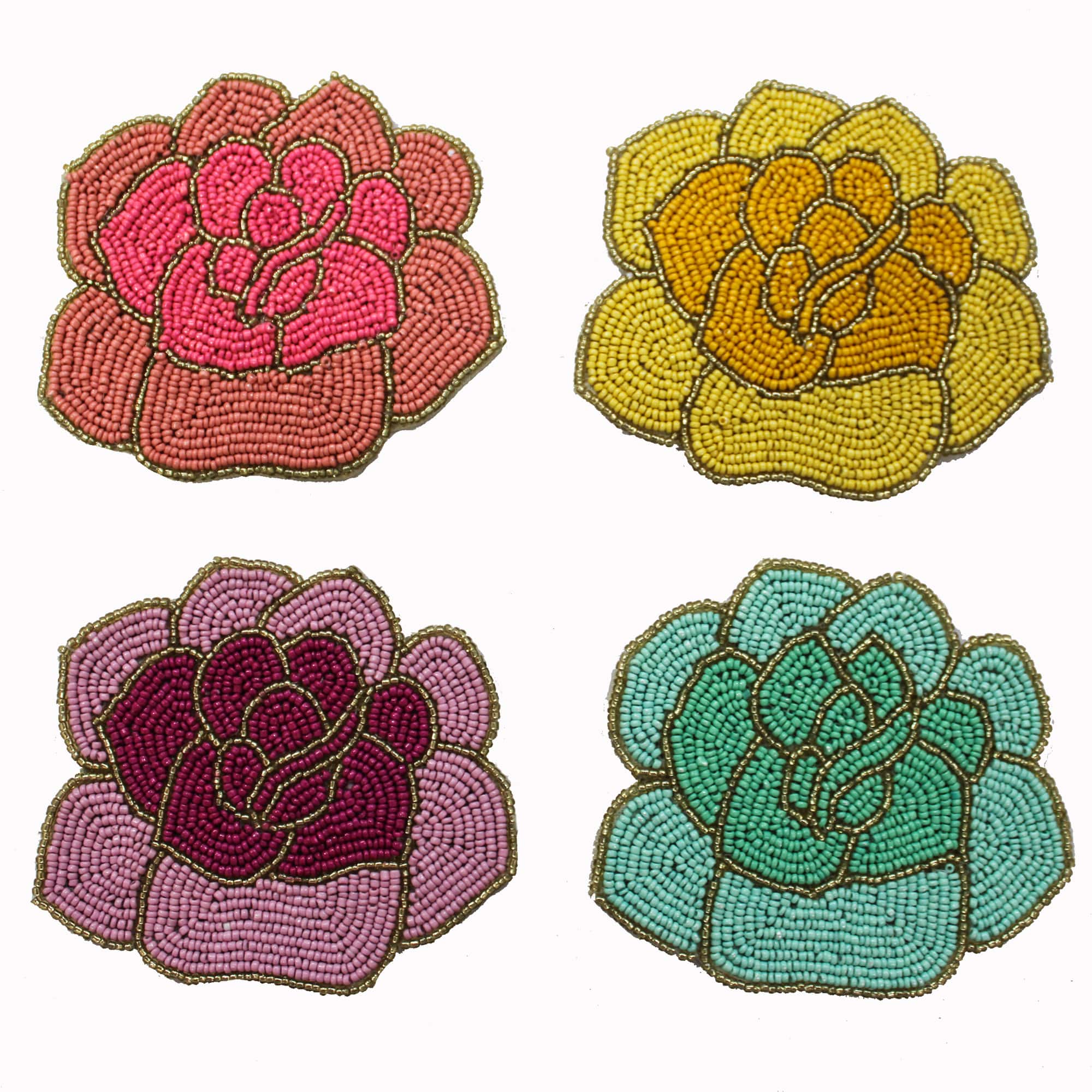 Flower Shaped Multicolored Beaded Coasters Set of Four