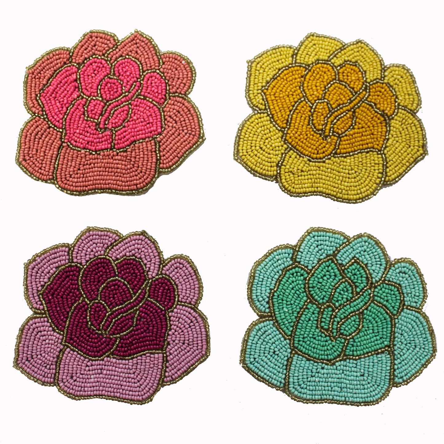 Flower Shaped Multicolour Beaded Coasters for Dining Table(Set of 4)