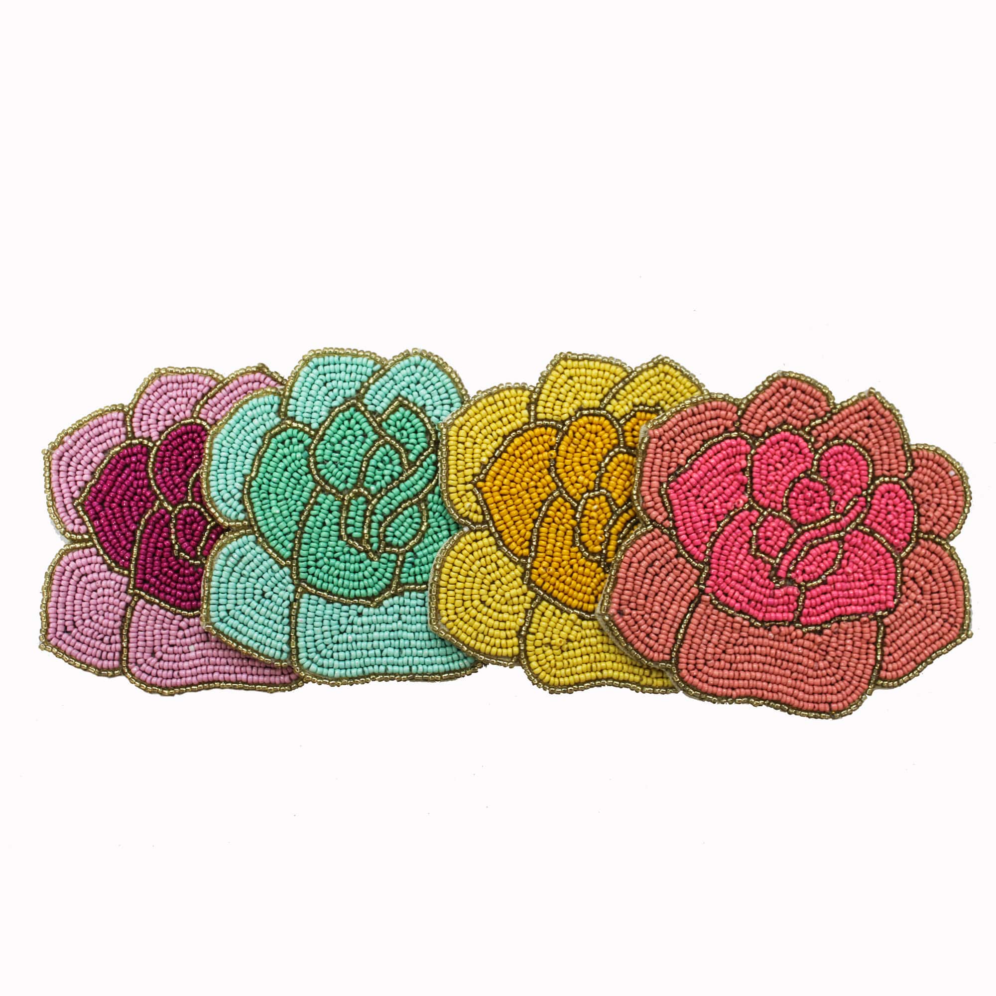 Flower Shaped Multicolored Beaded Coasters Set of Four