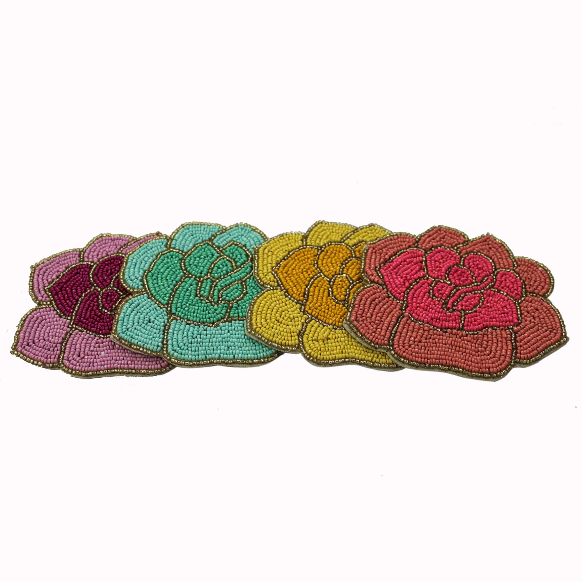 Flower Shaped Multicolored Beaded Coasters Set of Four