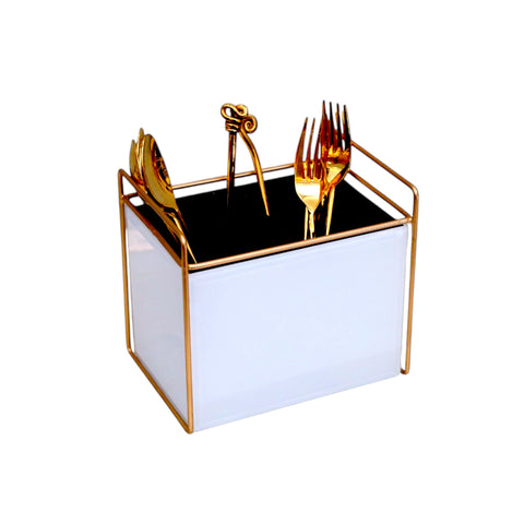 Luxury White Glass Cutlery Holder With Two Partition