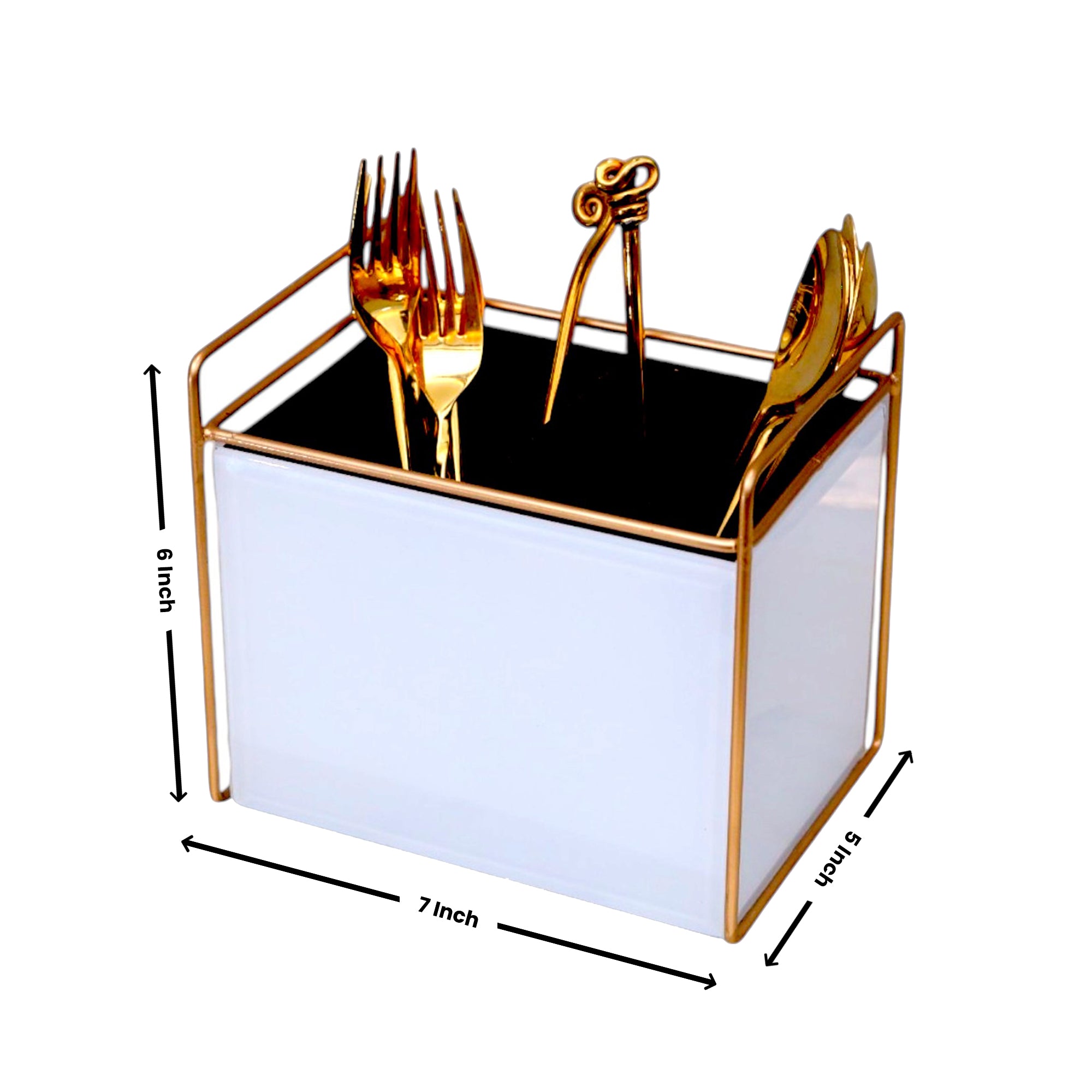 Luxury White Glass Cutlery Holder With Two Partition