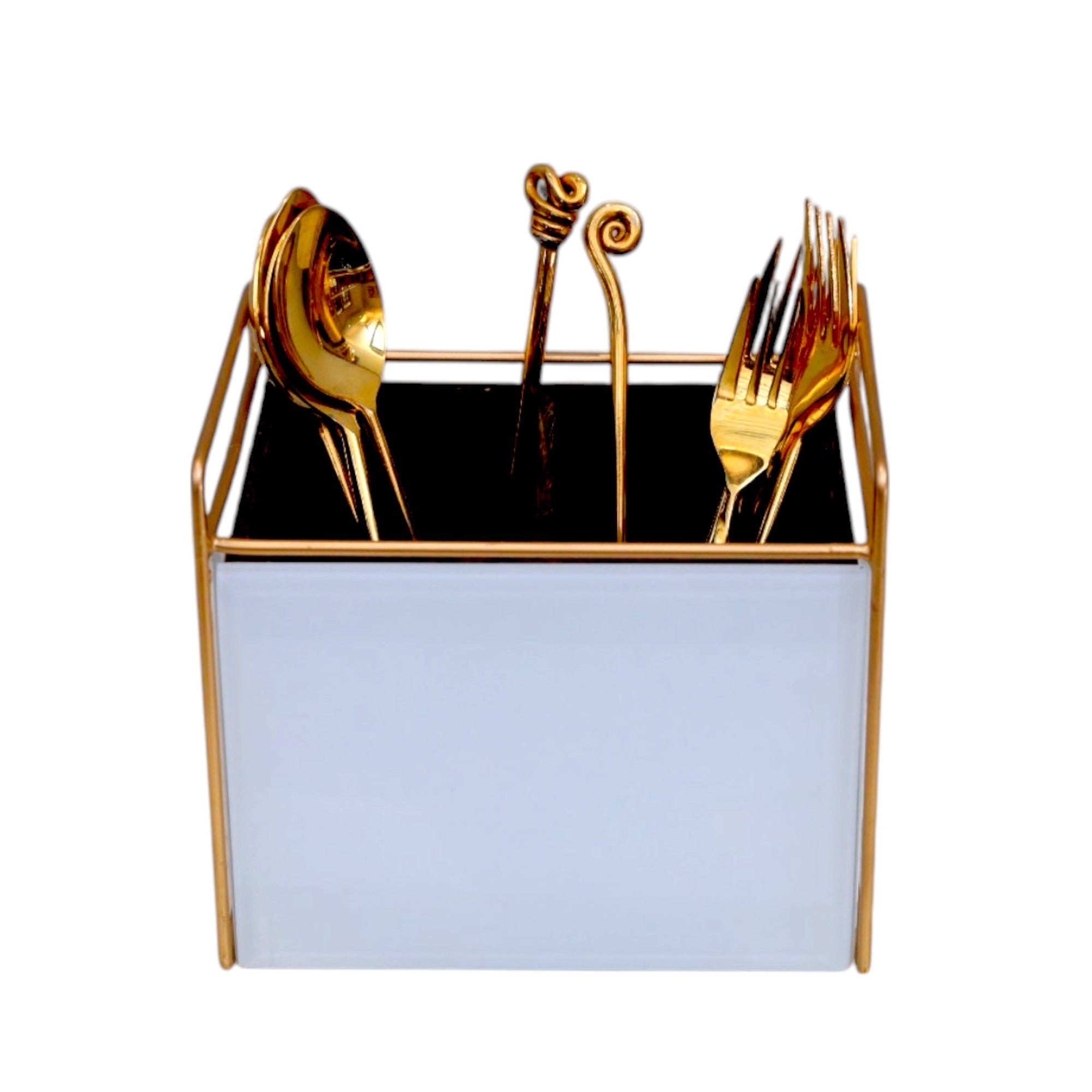 Luxury White Glass Cutlery Holder With Two Partition