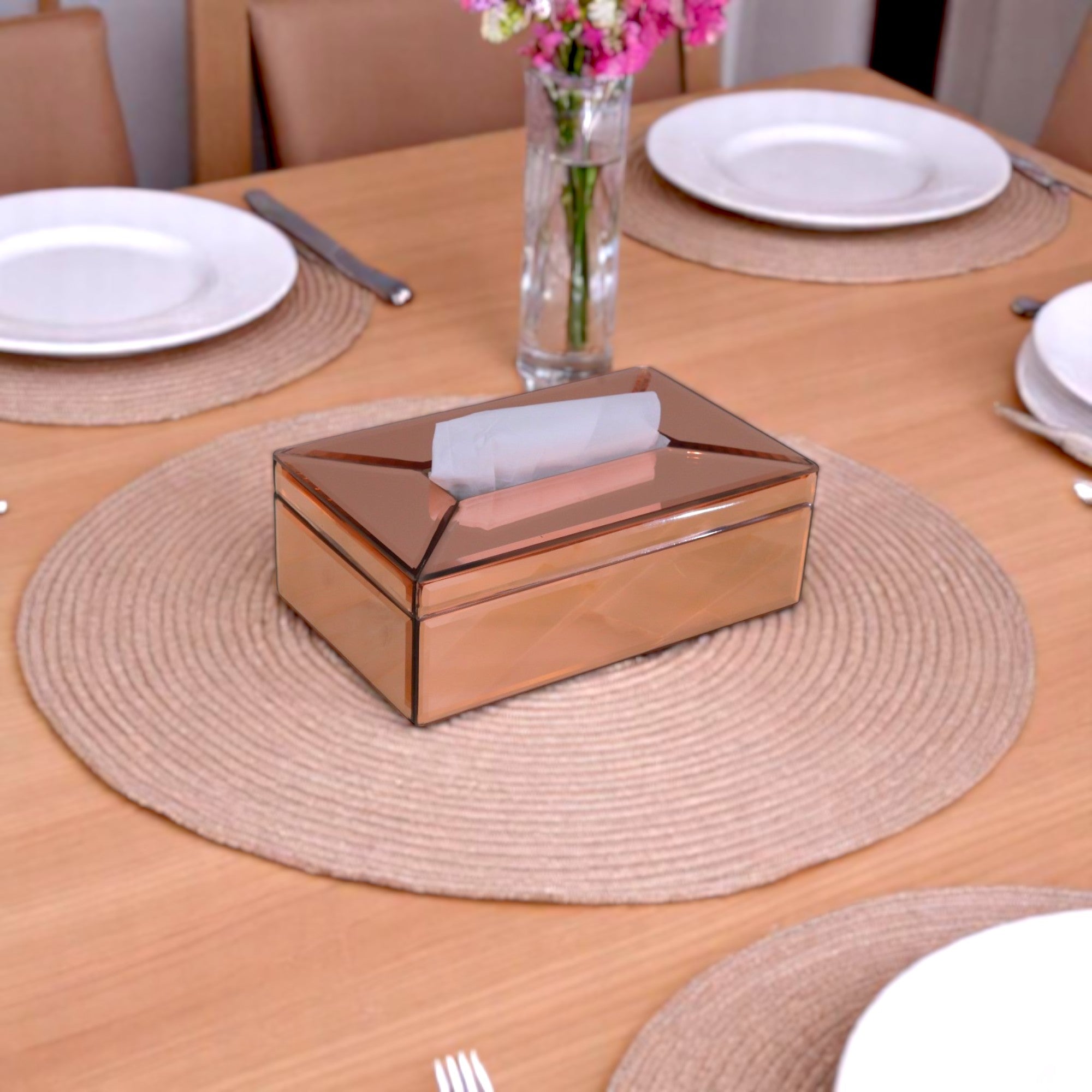 Luxury Rose Gold Glass Tissue Box