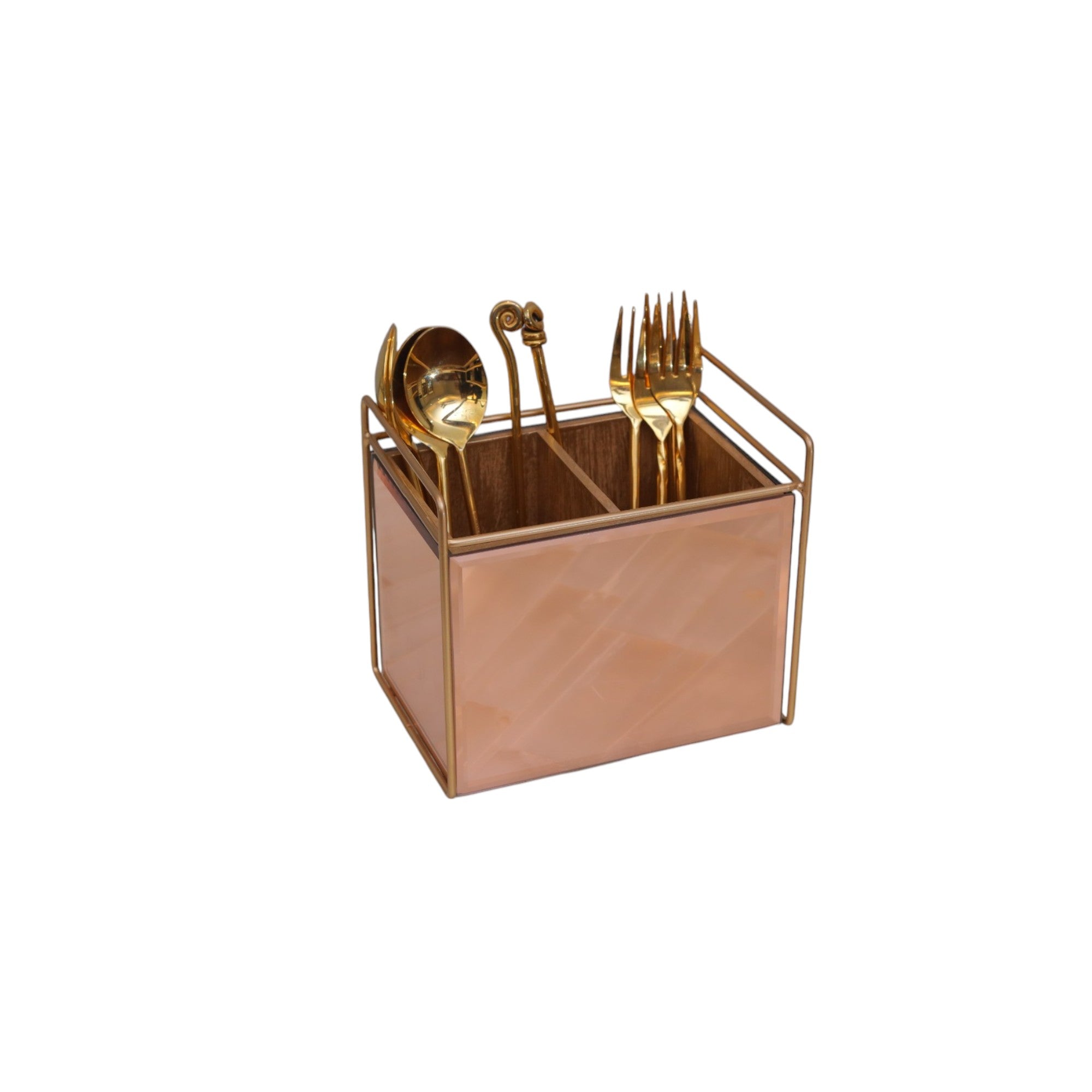 Luxury Rose Gold Glass Cutlery Holder Two Partition