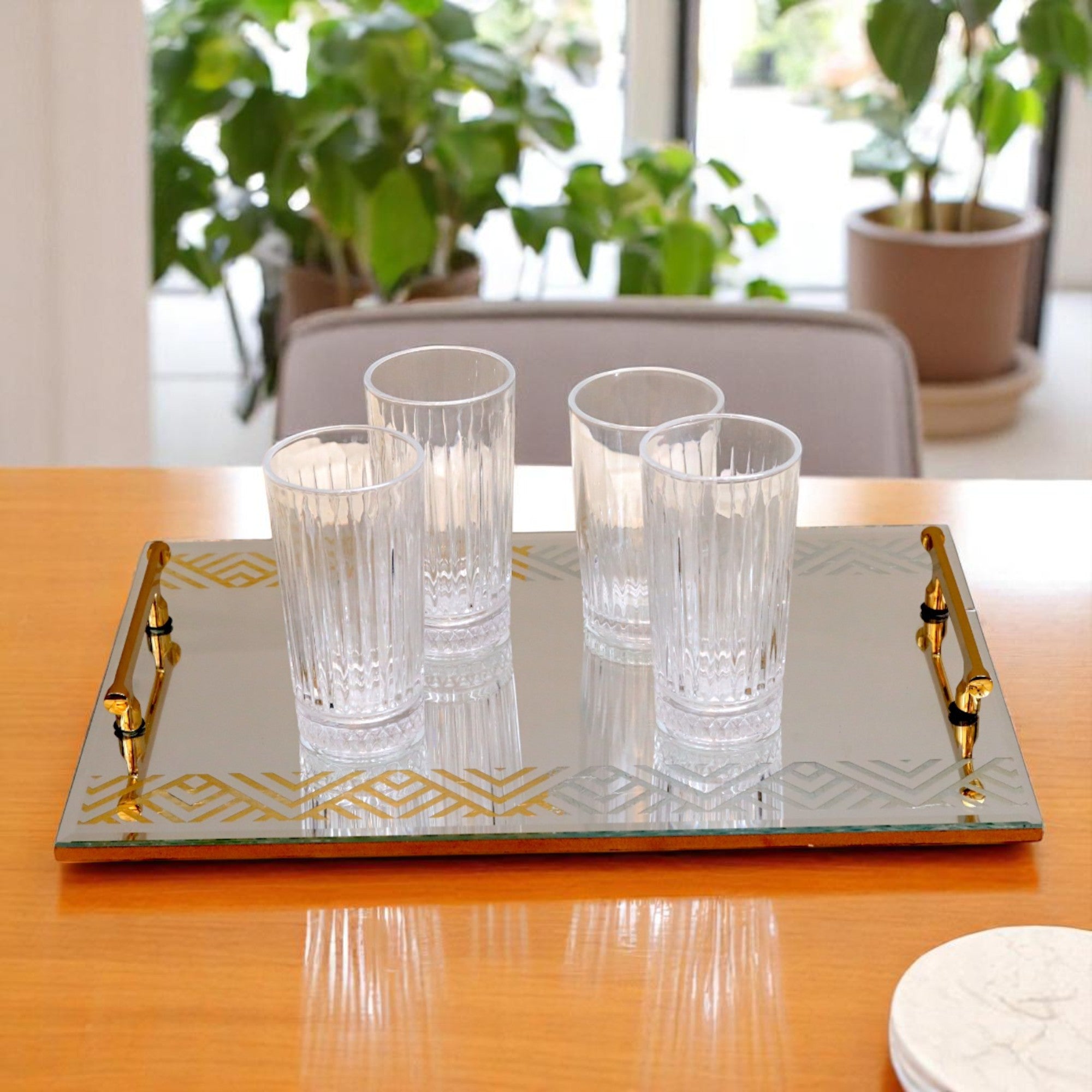 Premium Designer Brown Glass Tray Set of Two