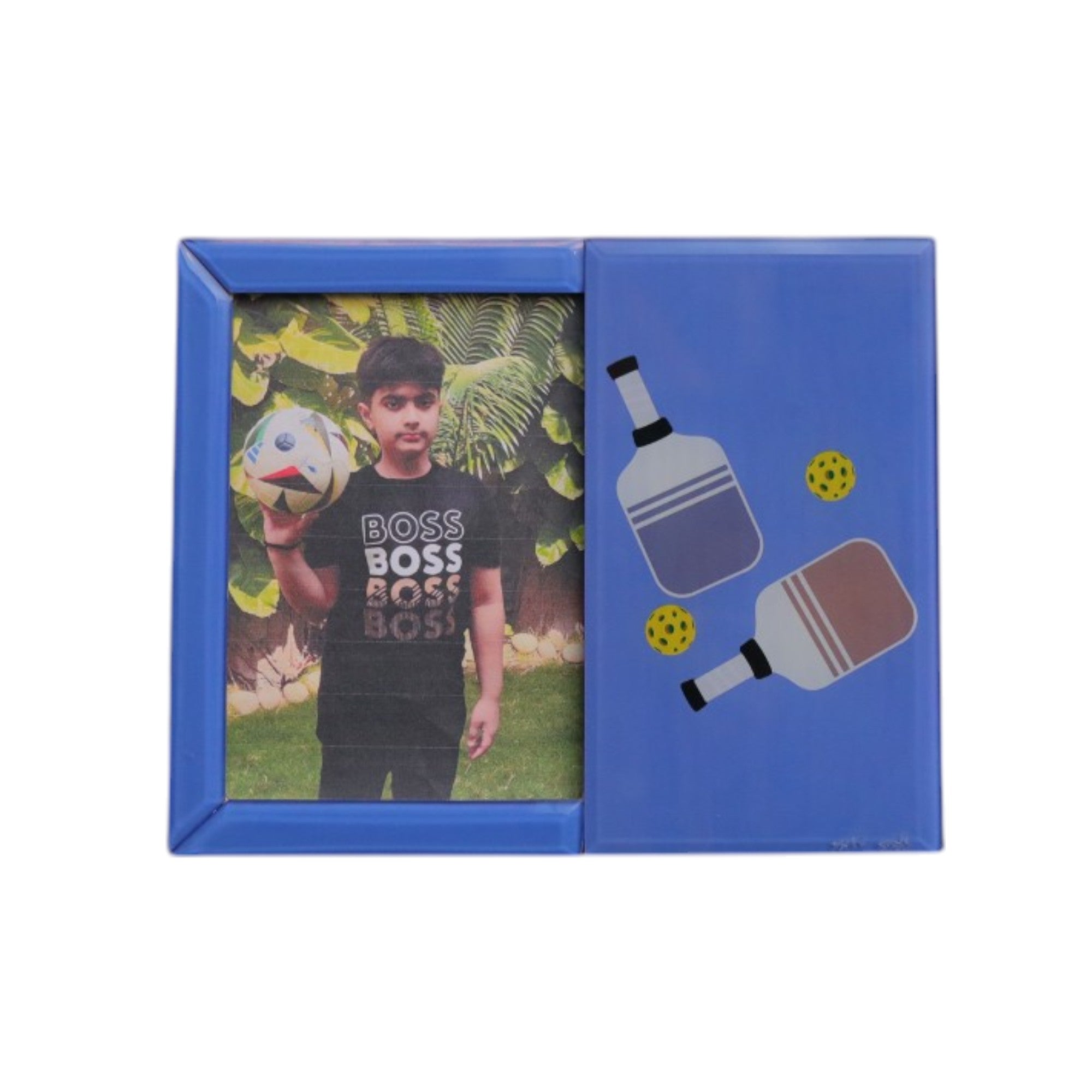 Premium Blue Glass Photo Frame with Pickle Ball
